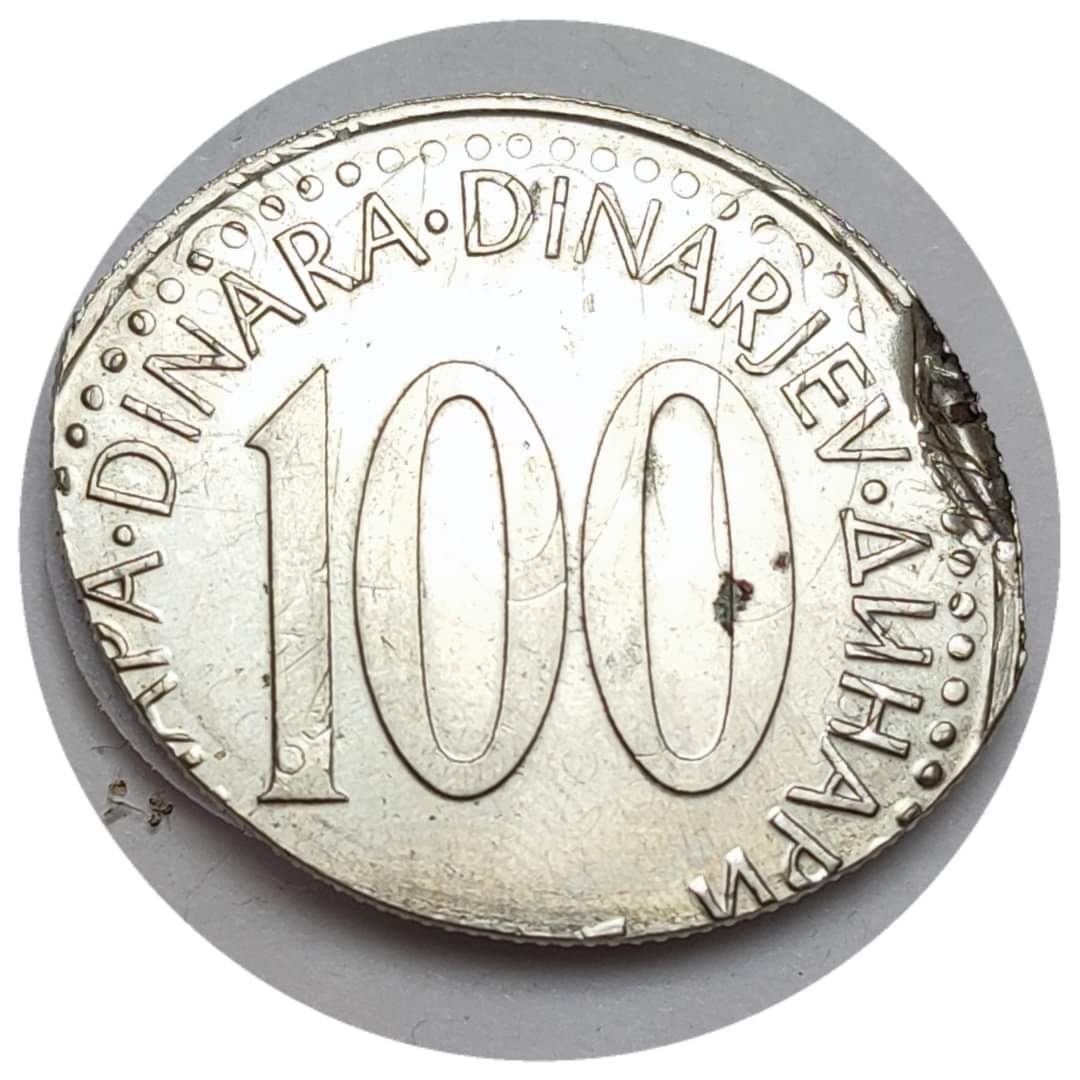 100-Dinara-1985-SFr-Yugoslavia----Elliptical-Clip---Multiple-Strike